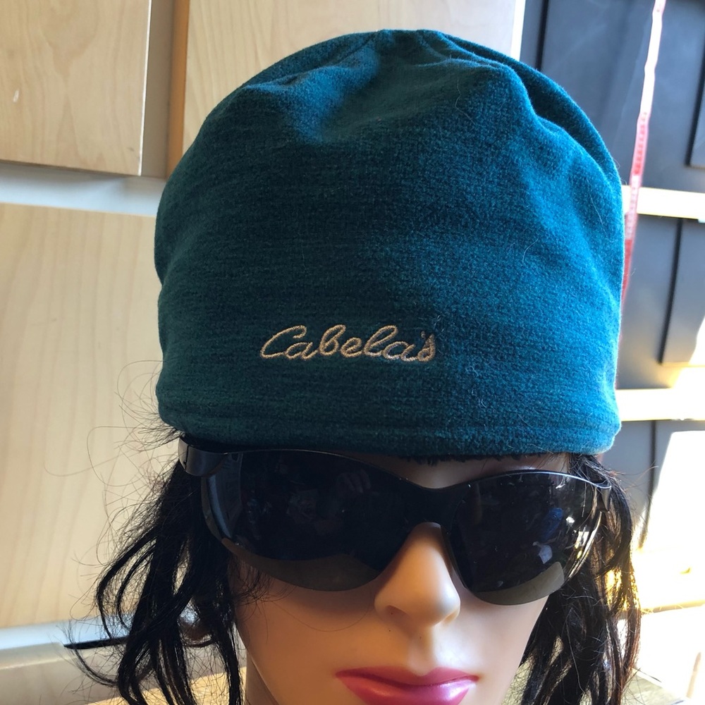 Cabelas Beanie Teal Blue Adult Outdoors Casual Sherpa Lined Logo Knit Hats
